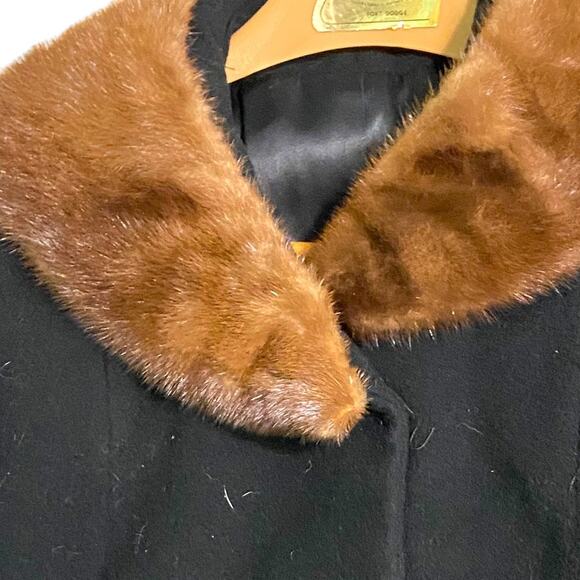 Vtg Imported Cashmere Coat Heavy Full Black Silk Lining Mob Wife Old Money - Picture 3 of 6